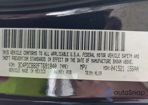 2015 Dodge Journey Sxt из США, поврежденный, VIN 3C4PDCBB2FT691840